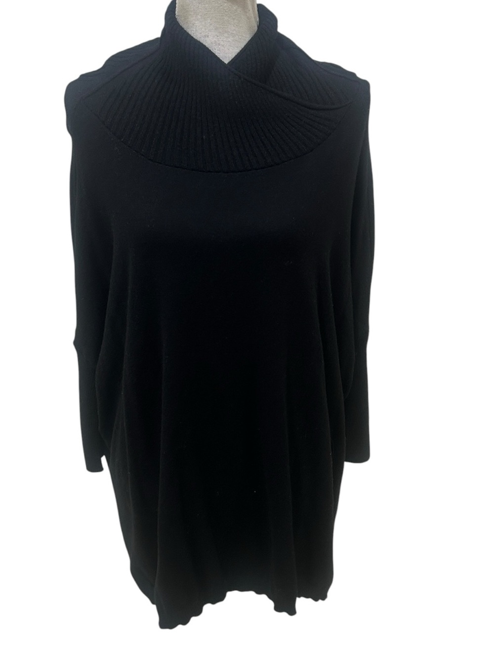 Mersea Black Ribbed Cowl Neck Sweater white stripe sleeves oversized one size
